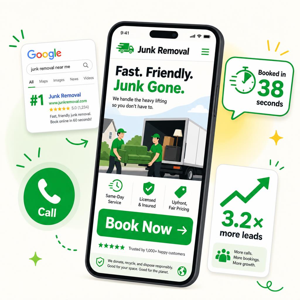 Junk removal website converting visitors into booked jobs